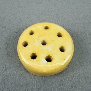 Vintage Weller Pottery Flower Frog Iridescent Yellow 8 Hole Signed Art Pottery